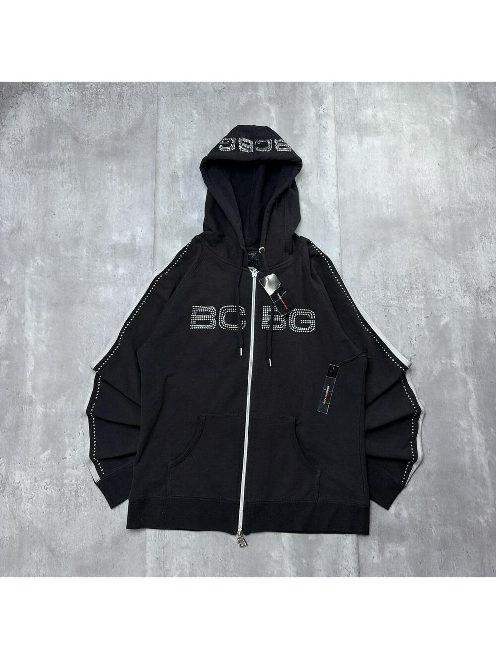 Y2K Black BCBG Maxazria Grunge Gothic Embellished Zip Up Hoodie